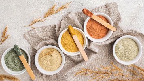 Argiles verte, blanche, jaune, rouge et rhassoul